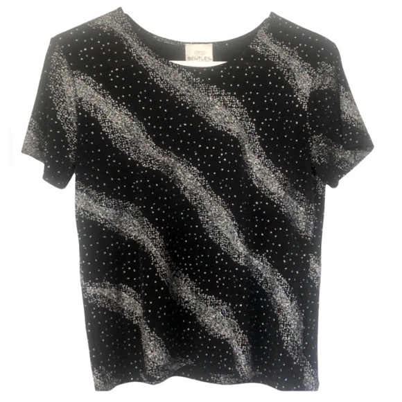 TR Bentley Tops - Vintage 90s TR Bentley silver glitter short sleeve shirt